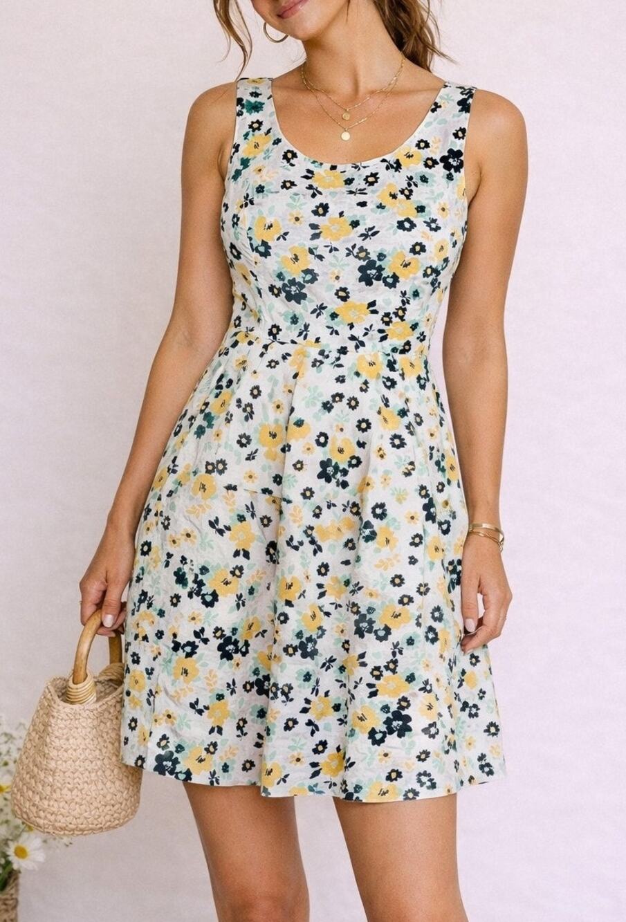 Petit Bateau Floral Fit & Flare Dress Small White Cottage Garden Party Event